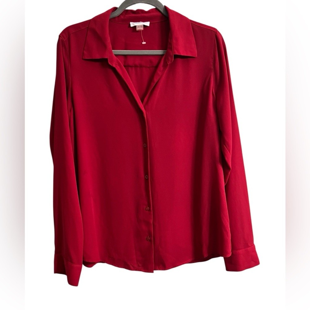 Calvin Klein Women’s Red Long Sleeve Button Down Blouse